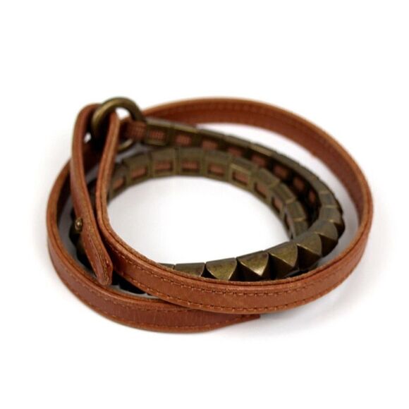 SKINNY STUDS ELASTIC BROWN GENUINE LEATHER 0.5"Wd DRESS CASUAL BELT Sz S/M (E98 - Picture 2 of 7